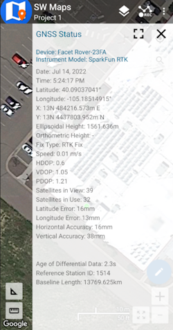 GNSS Status showing positional accuracy
