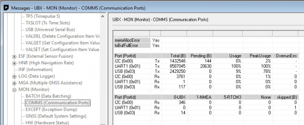 Monitoring the COM ports on the ZED-F9P